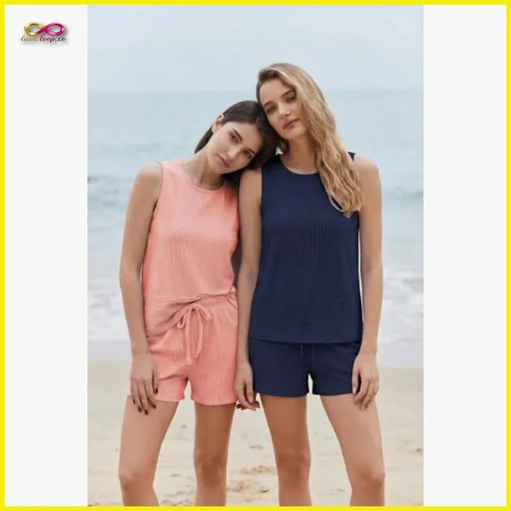 Sleeveless Ribbed Tank Top Matching Shorts Set Lounge Casual Summer Outfit